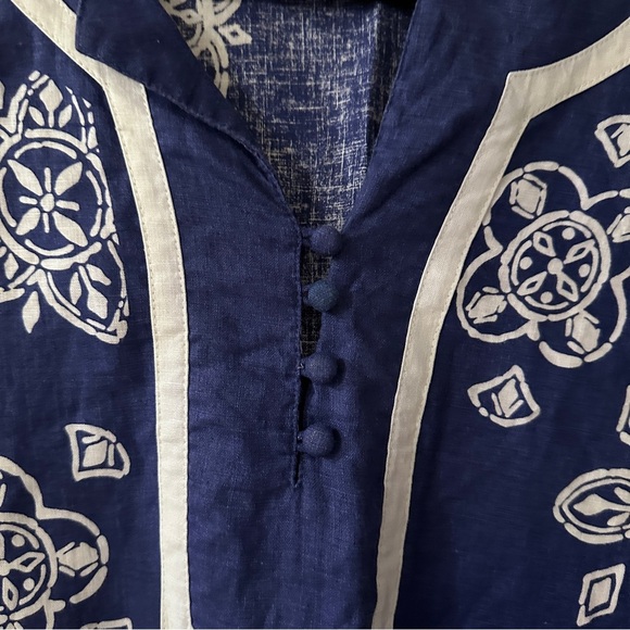 Sarah Spencer Navy Tunic Top 1X White Embroidered Boho 3/4 Sleeve 100% Linen - Picture 3 of 7
